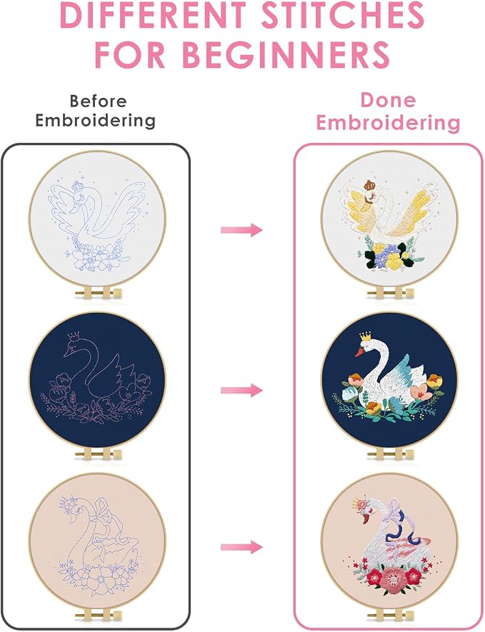 TINDTOP 3 Pack Embroidery Kit for Adult Beginners, Embroidery DIY Starter Kit - Image 3