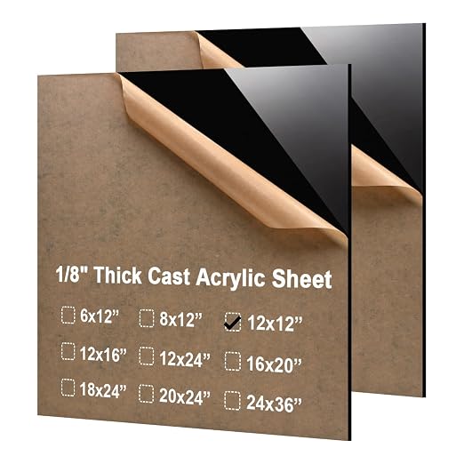 KINLINK 12x12 Plexiglass Sheets 1/8 inch Thick - 3mm Black Cast Acrylic Sheet by KINLINK