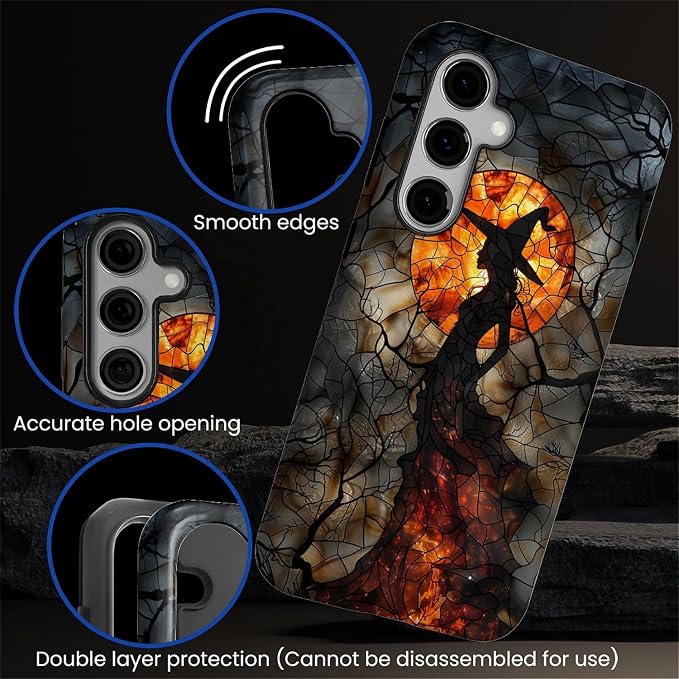 Case for Samsung Galaxy S24 FE Case, Halloween Witch Moon Stained Glass Design - Image 5