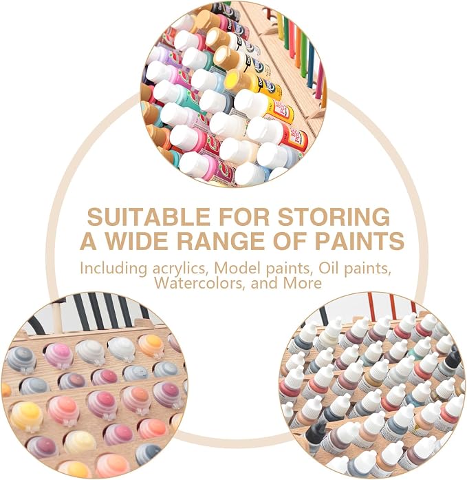 Extra Large Wooden 9-Tiers 99 Bottles' Capacity Wooden Paint Organizer & Paint - Image 8