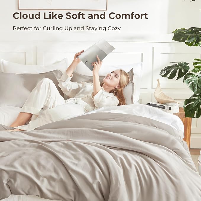 Litanika Linen Grey Comforter Set Full Size, 3 Pieces Lightweight Solid Bedding - Image 2