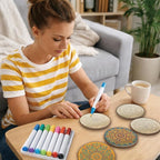 26PCS Wood Coasters Craft Kit 10 Paint You Own Coaster - Image 6