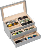 ProCase 3-layer Sunglasses Storage Organizer, 18 Slots Leather Sunglass Box by ProCase