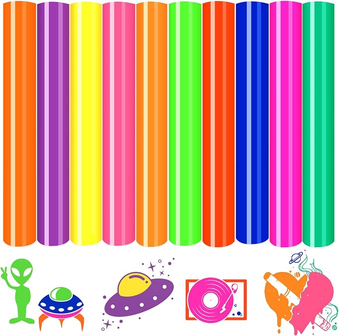 HTVSTD Neon HTV Heat Transfer Vinyl 10 Sheets 12×10in Iron on Vinyl | Neon by CraftingEveryday
