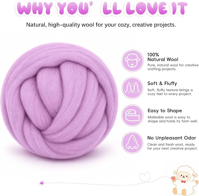 3.53oz Wool Roving: Needle Felting Wool White Roving Wool Felting Supplies Pure - Image 2