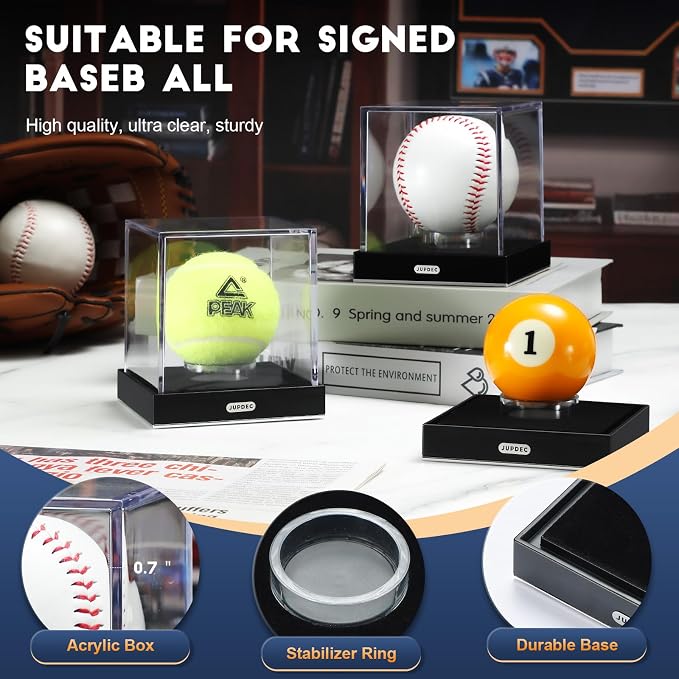 JupDec Baseball Display Case for Single Autograph Ball, UV Protected Stand Box - Image 4
