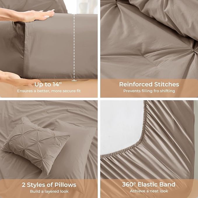 Sasttie Twin Comforter Set, 5-Piece Bed in a Bag, Pintuck Bedding Sets - Image 5