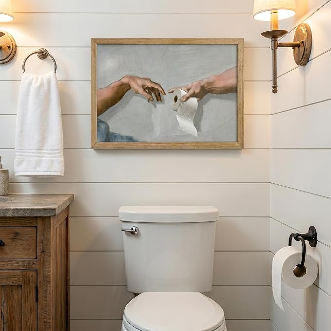 Funny Bathroom Wall Art, The Creation of Adam Toilet Paper Canvas Print - Image 2