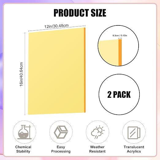 Lesnlok Fluorescent Yellow Acrylic Sheets 1/8 inch Thick 3mm 2 Pack 12 x 16 - Image 2