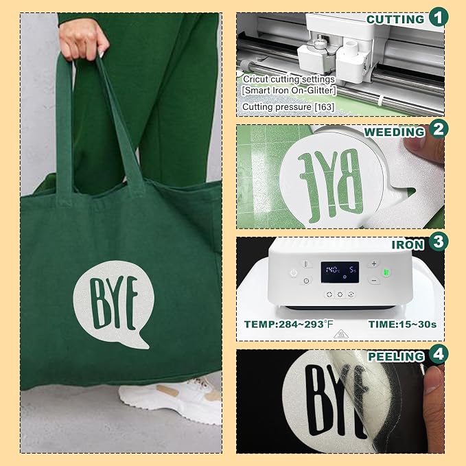 Glitter Iron On 12in X 8ft, HTV Heat Transfer Vinyl | Glitter HTV Easy to Cut & - Image 5