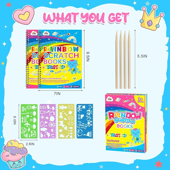 ZMLM Scratch Paper Art-Crafts Gift: 2 Pack Rainbow Notebooks Supplies Toys - Image 7
