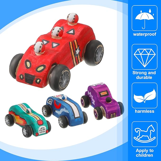 Zhanmai 24 Pcs Unfinished Wooden Cars to Paint DIY Craft | Kids Paint Craft Kit - Image 3