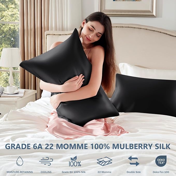 Silk Pillow Cases 2 Pack Standard Size Mulberry Silk Pillowcase Set of 2 - Image 6