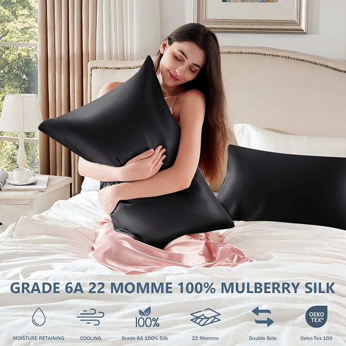 Silk Pillow Cases 2 Pack Queen Size Mulberry Silk Pillowcase Set of 2 - Image 6