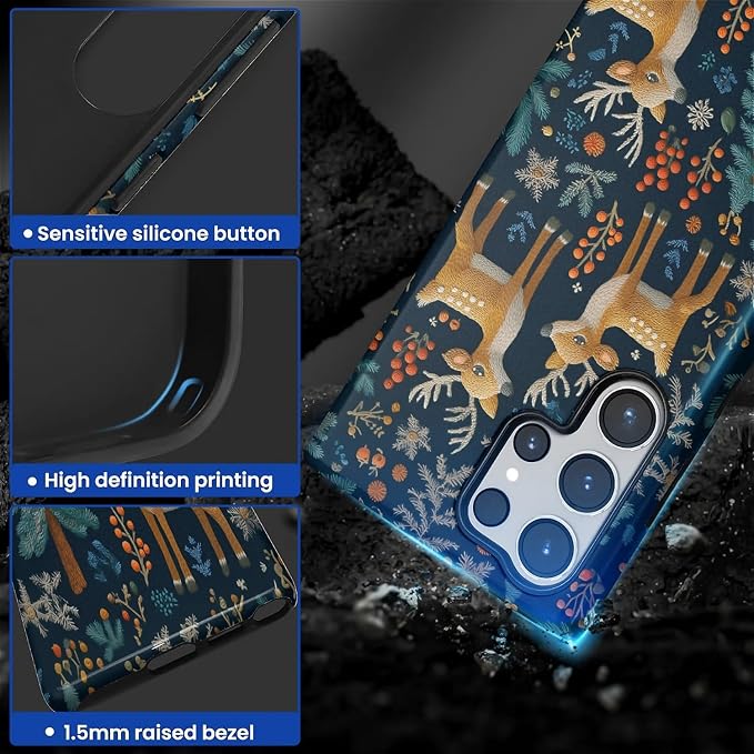 Case for Samsung Galaxy S24 Ultra Case, Cute Christmas Reindeer Design Hybrid - Image 4