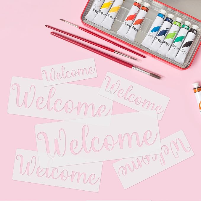6 Pack Large Welcome Stencils for Painting on Wood, Reusable Vertical Letter - Image 4