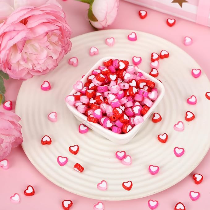 Augshy 700Pcs Heart Beads, Valentines Day Red Pink Heart Pony Beads - Image 3