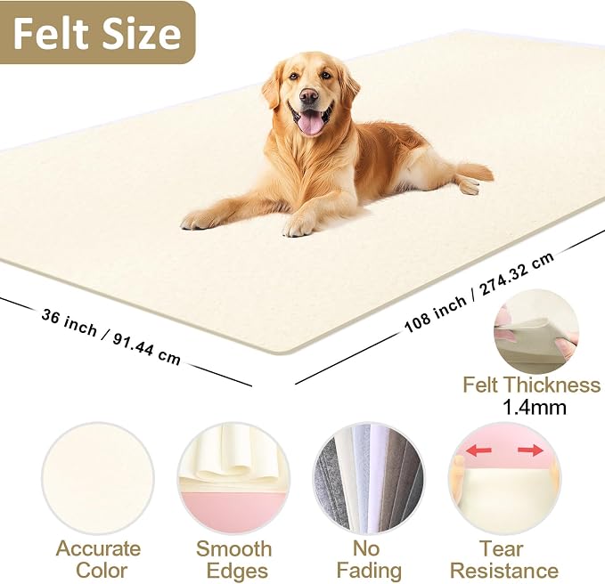XSEINO Ivory Large Felt Fabric 108" X 36 ", 1.4 mm Thick Soft Felt Fabric Sheet - Image 2