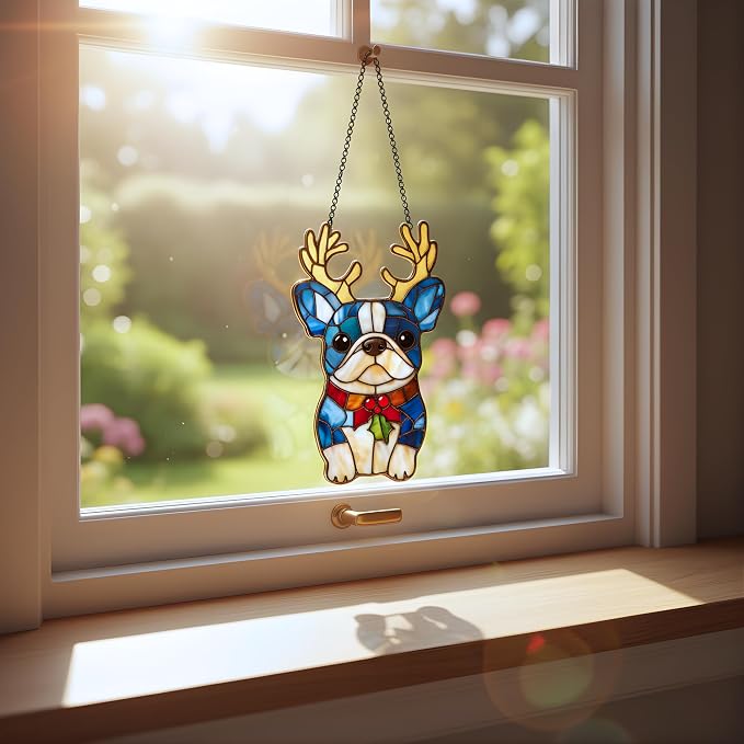 French Bulldog Reindeer Acrylic Suncatcher - Image 3