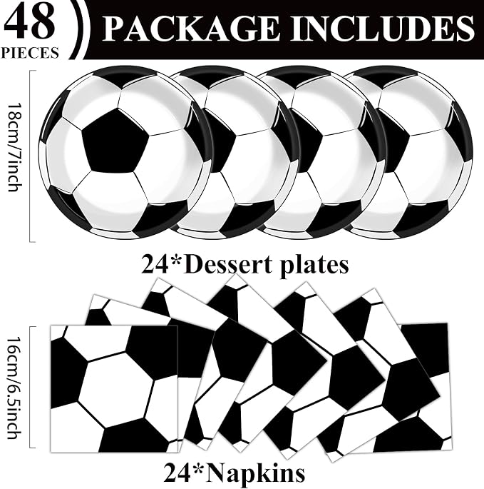 48Pcs Soccer Paper Plates and Napkins Sports Theme Party Decorations Sport - Image 2