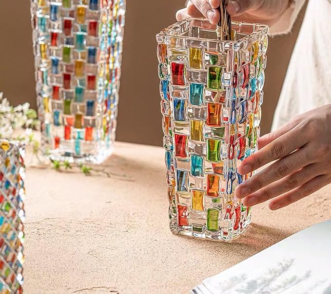 Magcolor Hand Painted Colorful Woven Glass Vase -Crystal Flower Vase- 7.7 inch - Image 8
