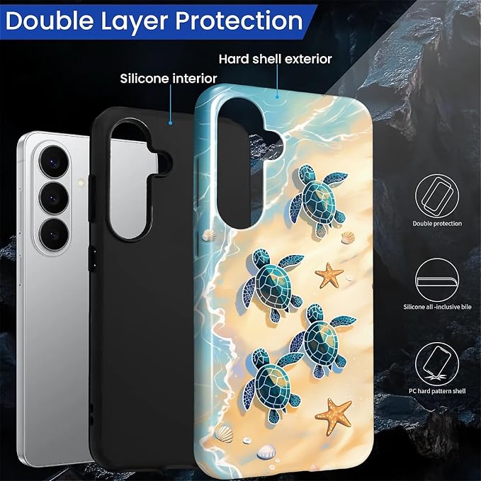 for Samsung Galaxy S26+ Case, Sea Turtle Beach Pattern Glossy 2 in 1 Shockproof - Image 6