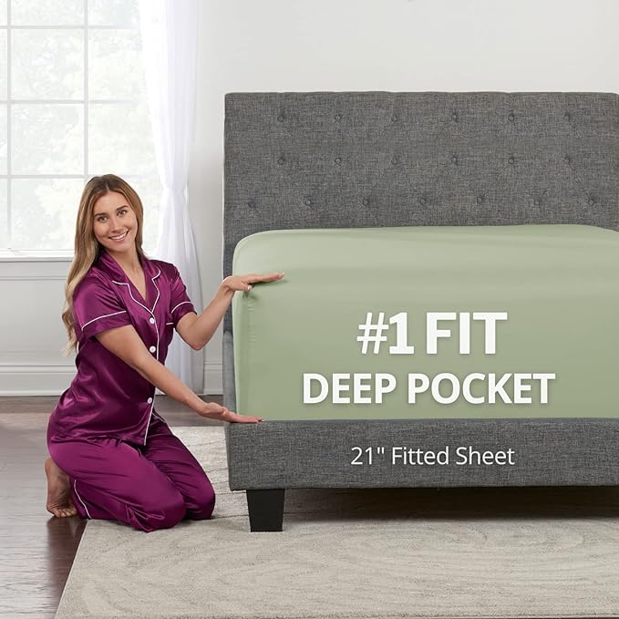 California King Fitted Sheet Deep Pocket – Cal King Fitted Sheet Only – 21” Cal by DeaLuxeBedding