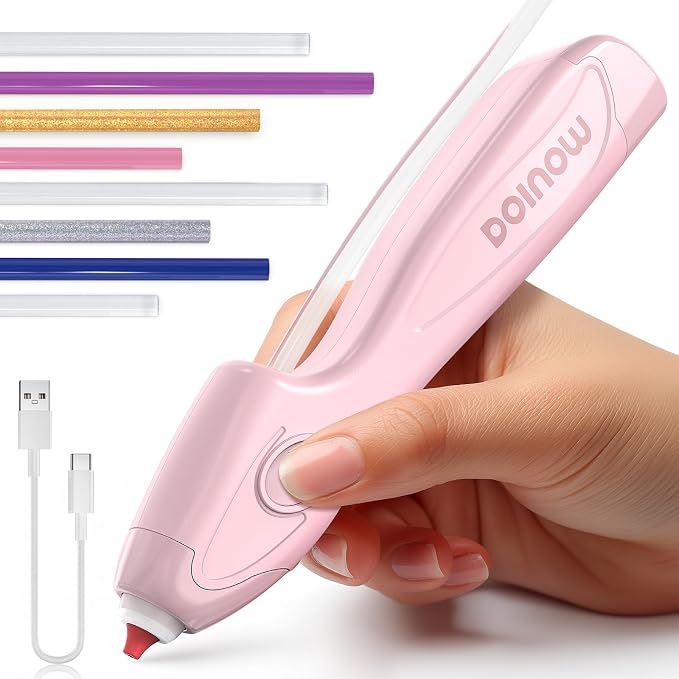 Pink Hot Glue Gun Cordless & Rechargeable, Auto Dispensing Mini Hot Glue Gun by DOINOW