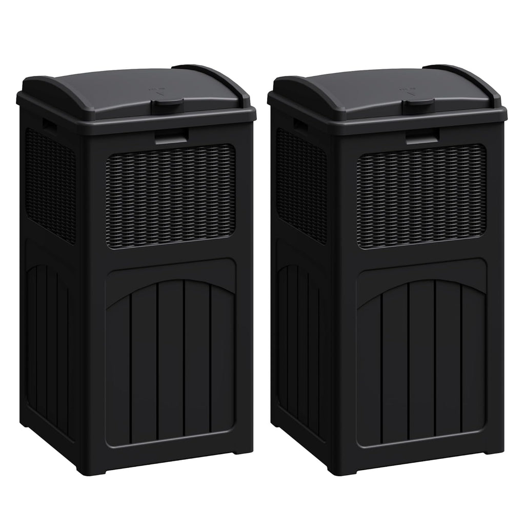 Flamaker 30 Gallon Trash Can, Resin Outdoor Garbage Can with Lid, Waterproof Hideaway Patio Waste Bins for Outside Use (2 Pack, Black)