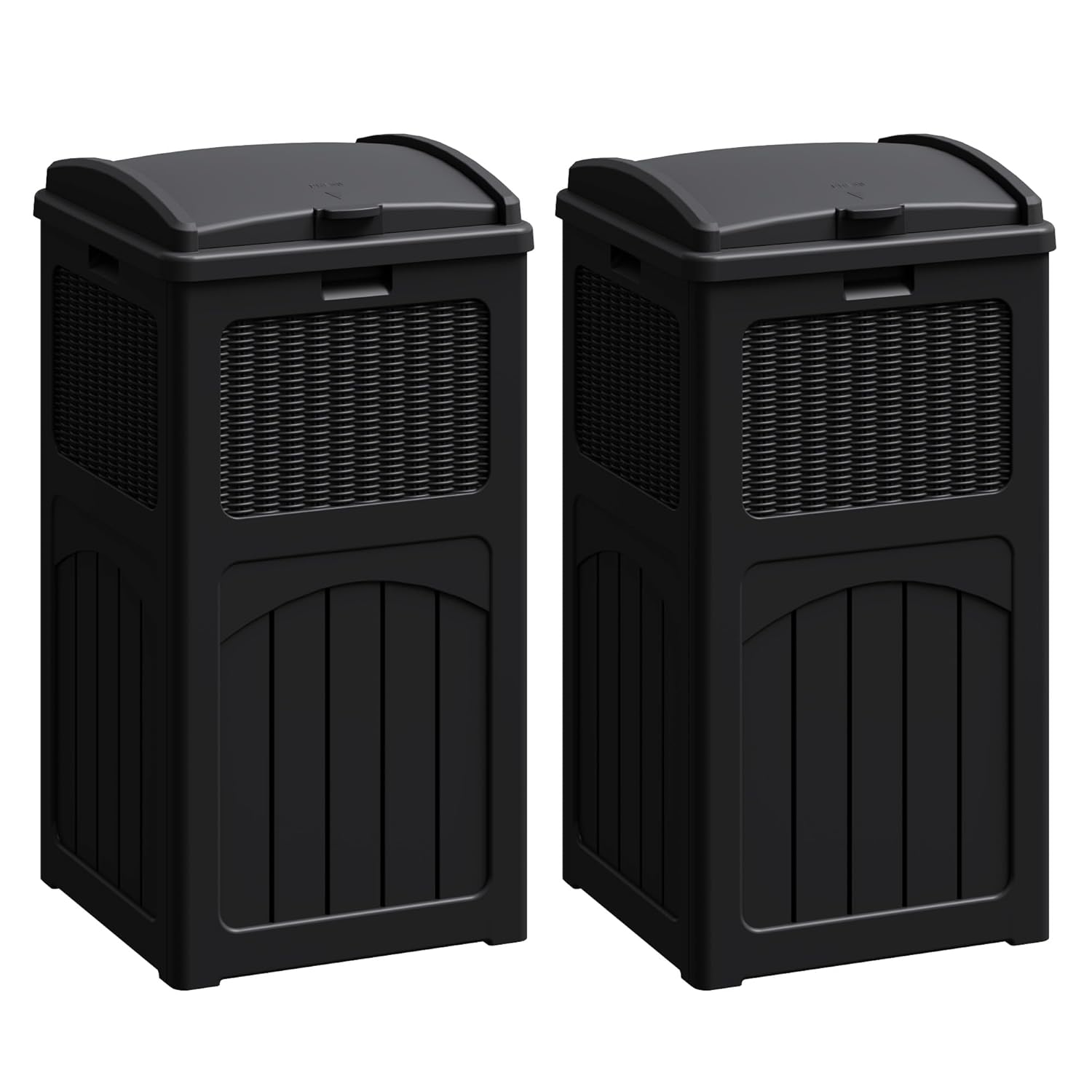 Flamaker 30 Gallon Trash Can, Resin Outdoor Garbage Can with Lid, Waterproof Hideaway Patio Waste Bins for Outside Use (2 Pack, Black)