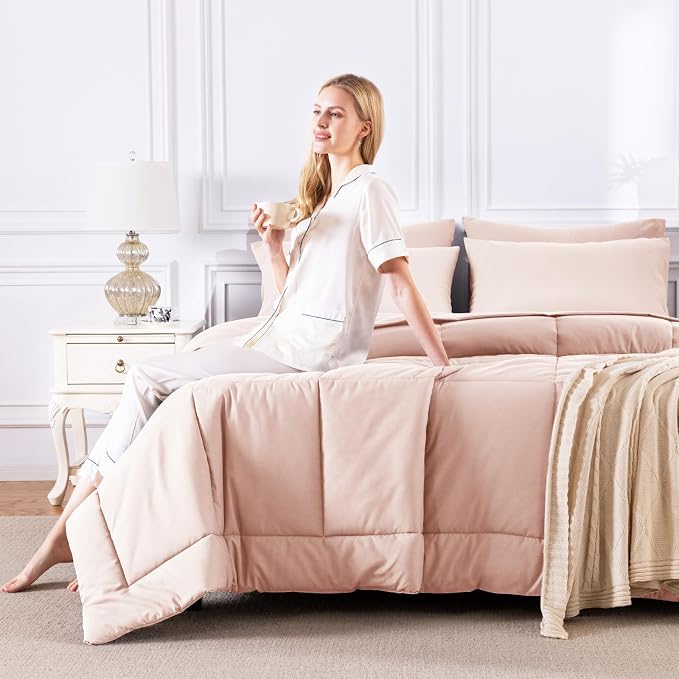 CozyLux Full Size Comforter Sets Blush Pink, 7 Pieces Bed in a Bag, All Season - Image 7