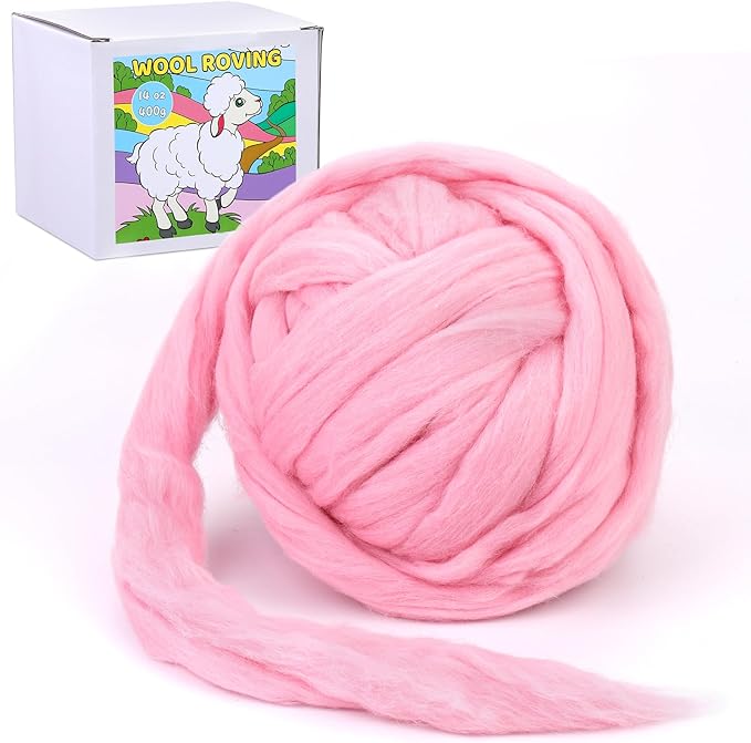 QMNNMA 14.1oz Wool Roving Yarn, Fiber Roving Wool Top, Felting Supplies by Qmnnma