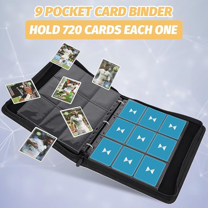 GERMUN 3 Ring 9 Pocket Zipper Card Binder, 720 Double Sided Standard PU Trading - Image 5