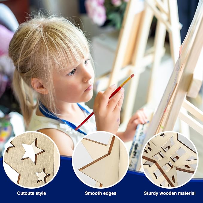 COCHIE DIY 3D 4th of July Stars Wood Crafts to Paint, Paintable Unfinished - Image 3