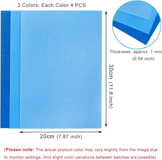 12 PCS Felt Fabric Sheets Shades of Blue, 7.87*11.8 inch A4 Stiff Felt Squares - Image 2