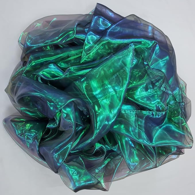 Dark Forest Green Iridescent Organza Fabric - Image 6