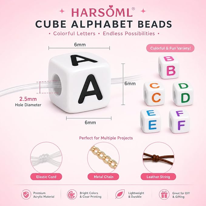 1400 PCS 6x6mm Cube Alphabet Letter Beads - Image 3
