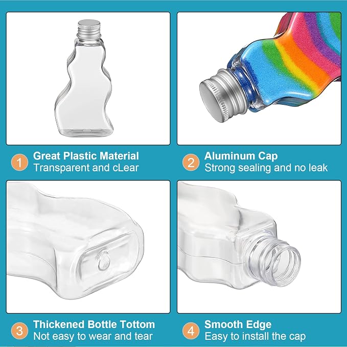 Nuenen 100 Pcs Sand Art Bottles Bulk Wave Shaped Plastic Bottles - Image 3