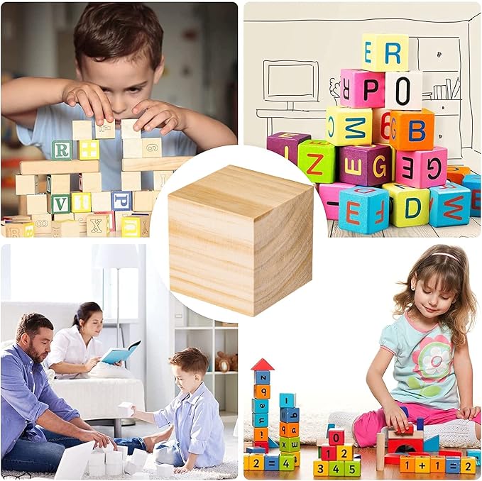 Wood Blocks for Crafts, Large Unfinished Wood Cubes, 3 Inch Natural Wooden - Image 6