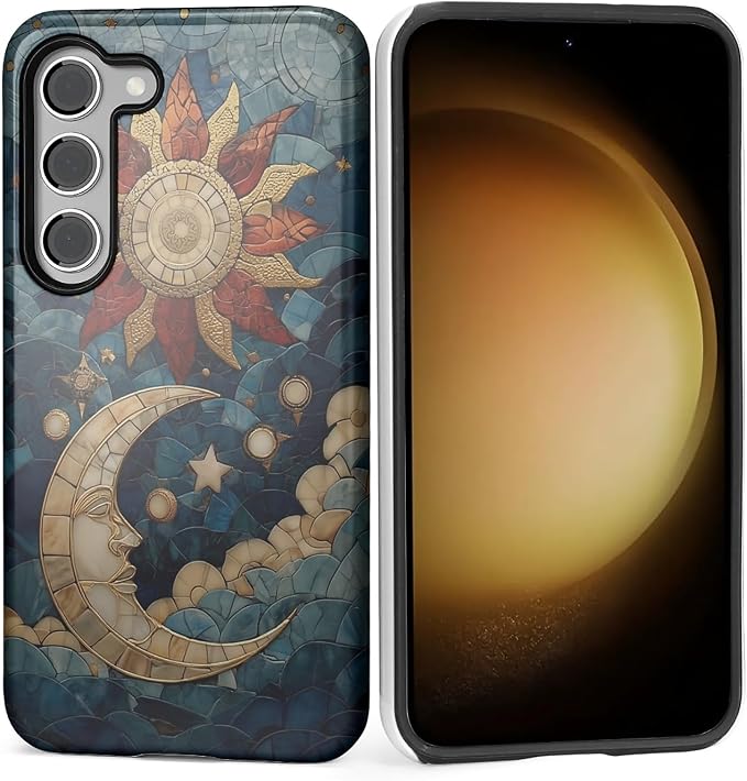Case for Samsung Galaxy S23 Case, Sun Moon Stars Faux Stained Glass Design by Kapadiy
