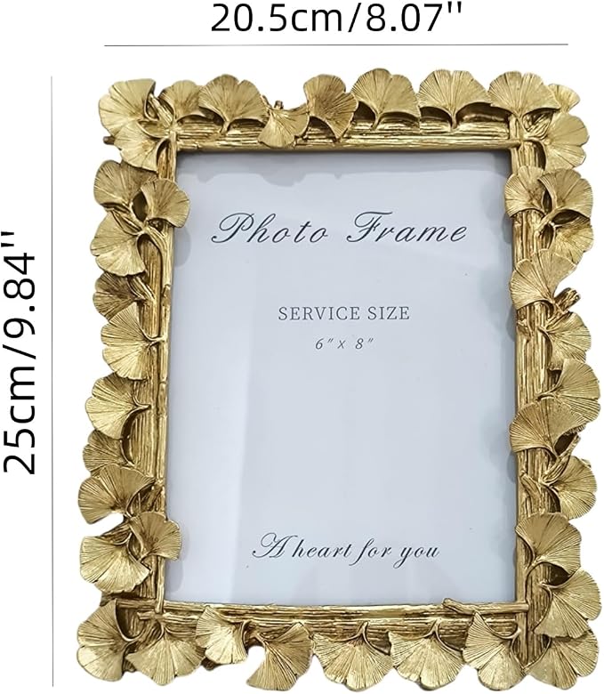 1PCS 6x8Inch Ginkgo Picture Frame | Bright Gold, Wall Tabletop Use, Fits 6x8 - Image 2