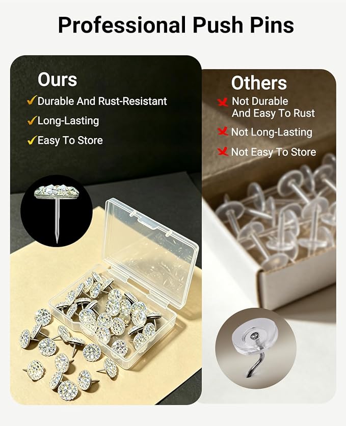 40 Diamond Pins Set, Decorative Push Thumbtacks - Image 4