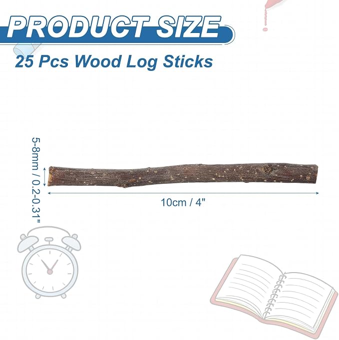 PATIKIL 25 Pcs 4inch Wood Log Sticks, 0.2-0.31inch in Diameter Natural Driftwood - Image 2