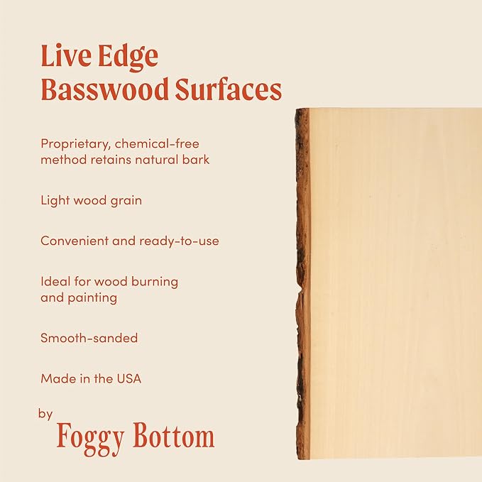 Foggy Bottom Woodworks Rustic Live Edge Basswood Planks, 0.69 X 7 to 9 X 11 - Image 3
