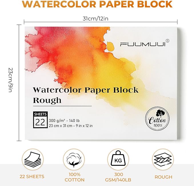 Fuumuui 9×12 Watercolor Paper Block, Textured Rough 100% Cotton Watercolor Paper - Image 6