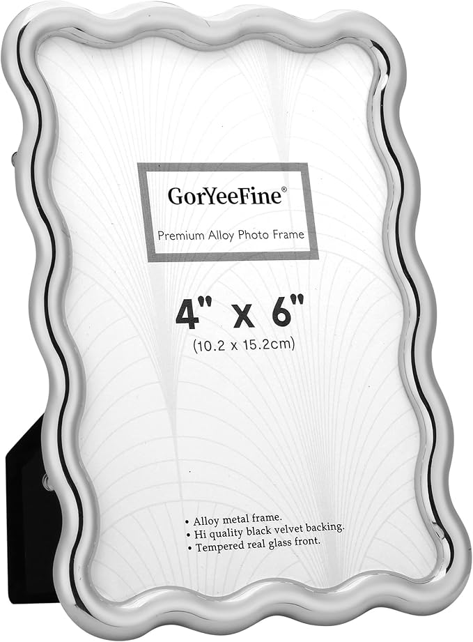 4x6'' Silver Heavy Duty Photo Frame, Wave Design High-End Zinc Alloy Picture - Image 8