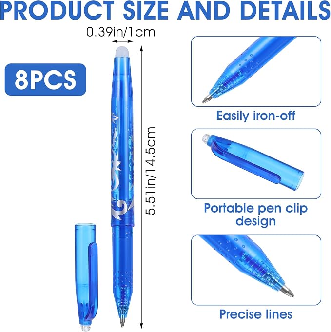 8pcs Heat Erasable Pens for Fabric, Fabric Marking Pens Fabrics Markers No - Image 2