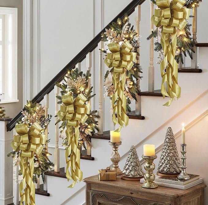 HUIHUANG Gold Satin Wired Ribbon 2.5 inch Gold Christmas Wire Ribbon - Image 5