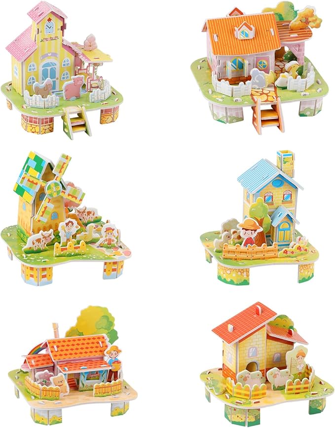 LOMIMOS 3D Cartoon Puzzles for Kids，6 House Building Kit Creative DIY Jigsaw by LOMIMOS