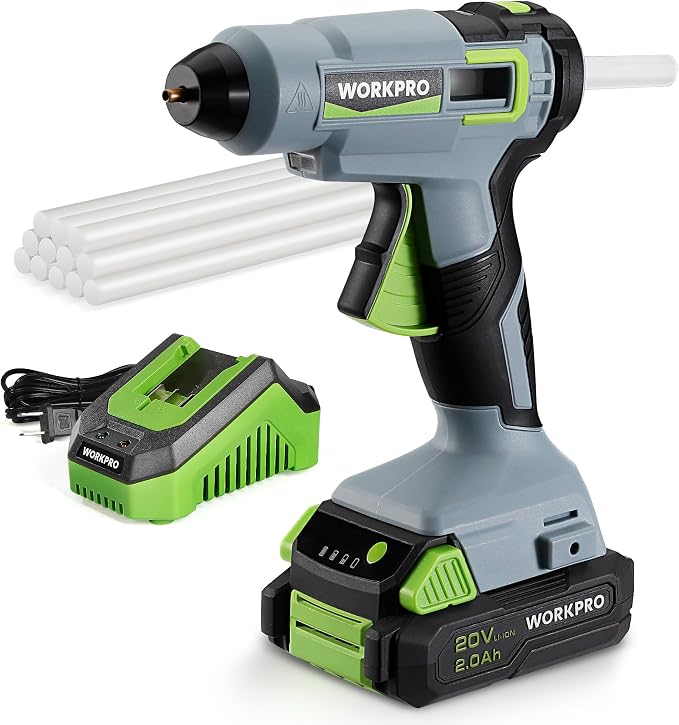 WORKPRO 20V Cordless Hot Melt Glue Gun Kit, 2.0 Ah Li-ion Battery Powered by WORKPRO